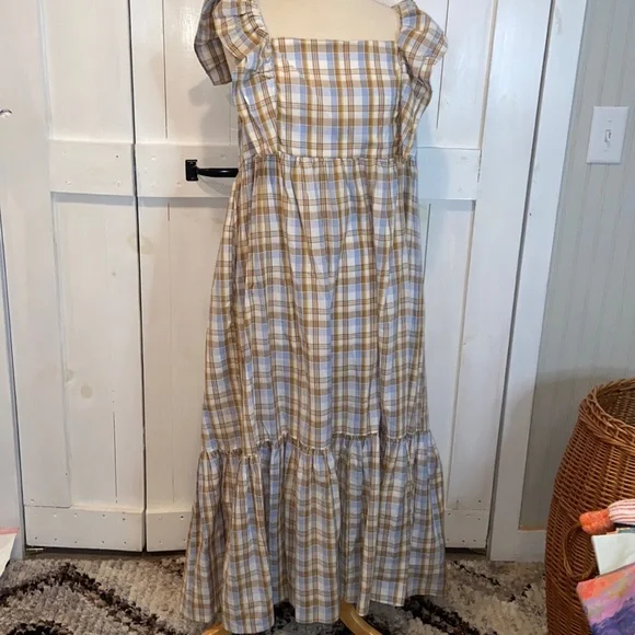 NWT Madewell Plaid Ruffle Maxi Dress - Picture 1 of 4